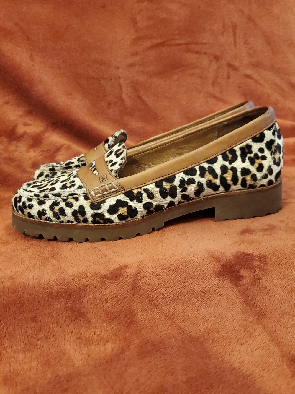 SPERRY Leopard Calf Hair Loafers with Tan Trim